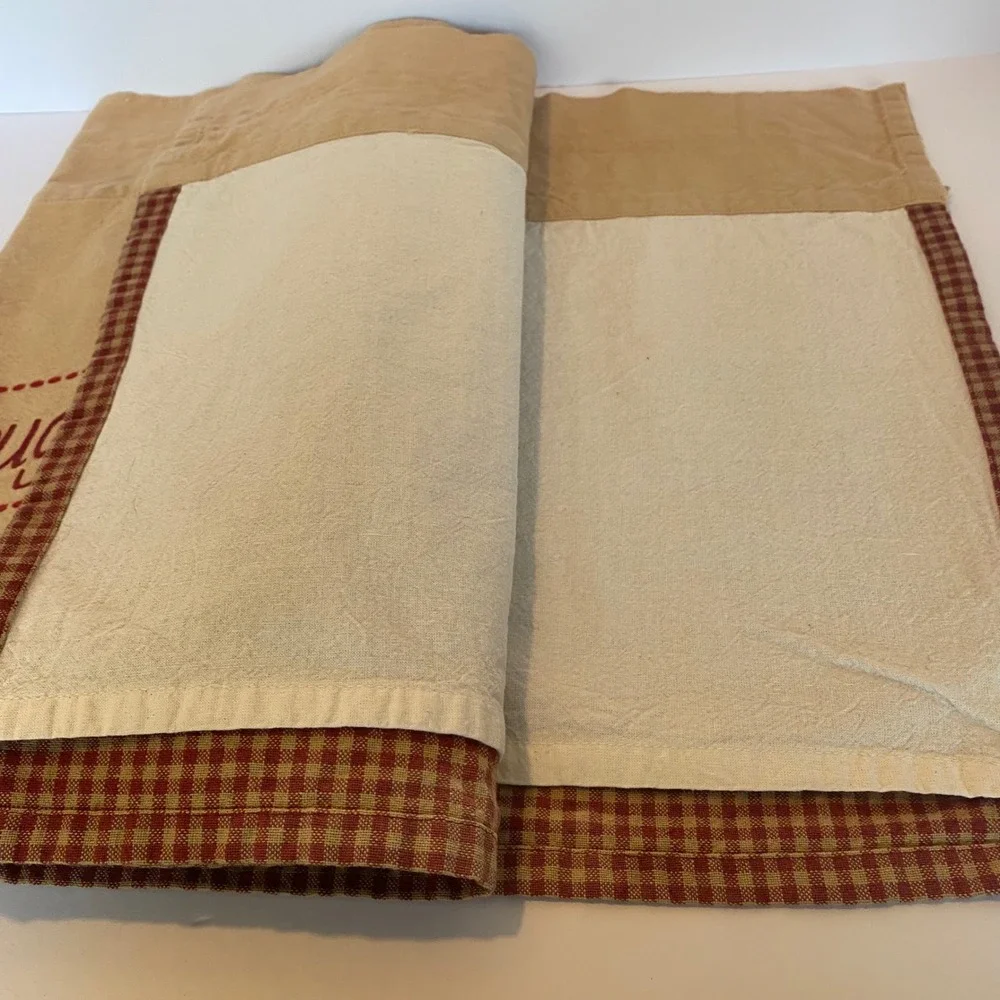 Two Window Valances Tan Excellent Live Love Laugh Gingham Red 56